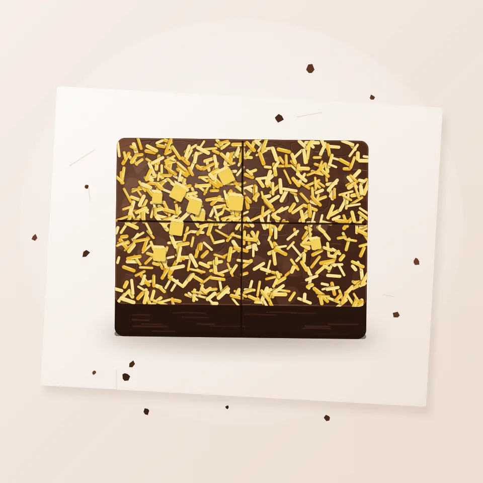 Ilustrasi brownies dengan taburan keju melimpah